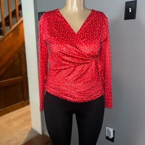 NWT Glampunch red polka dot wrap look blouse - L